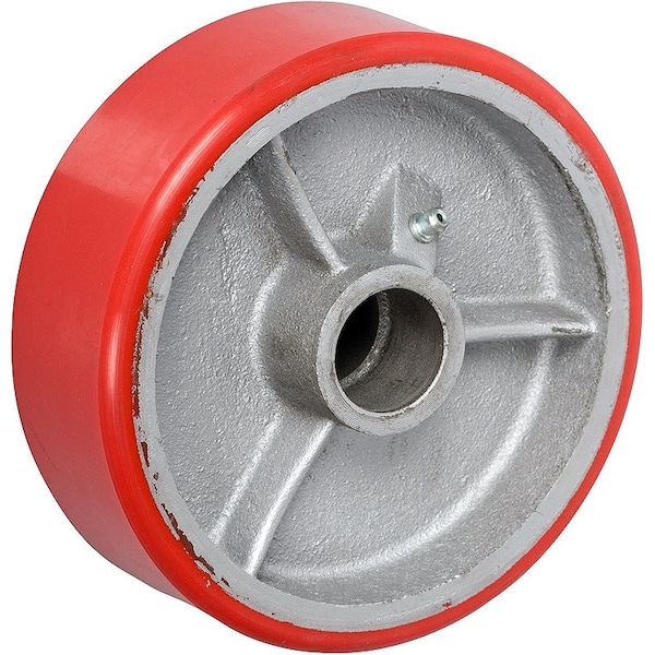8"x2" Red Polyurethane on Silver Cast Iron Core, 1,400 lbs Capacity